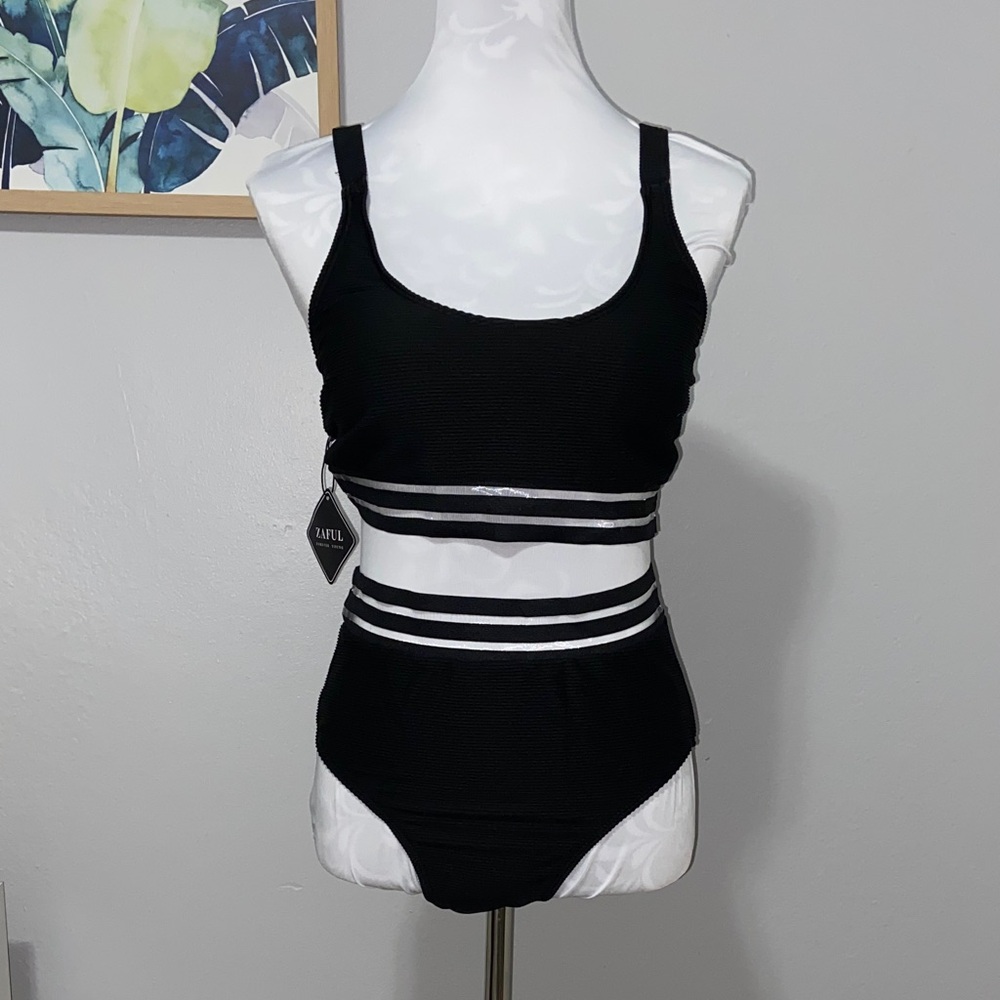 ZAFUL ribbed scoop tank high rise cheeky bikini